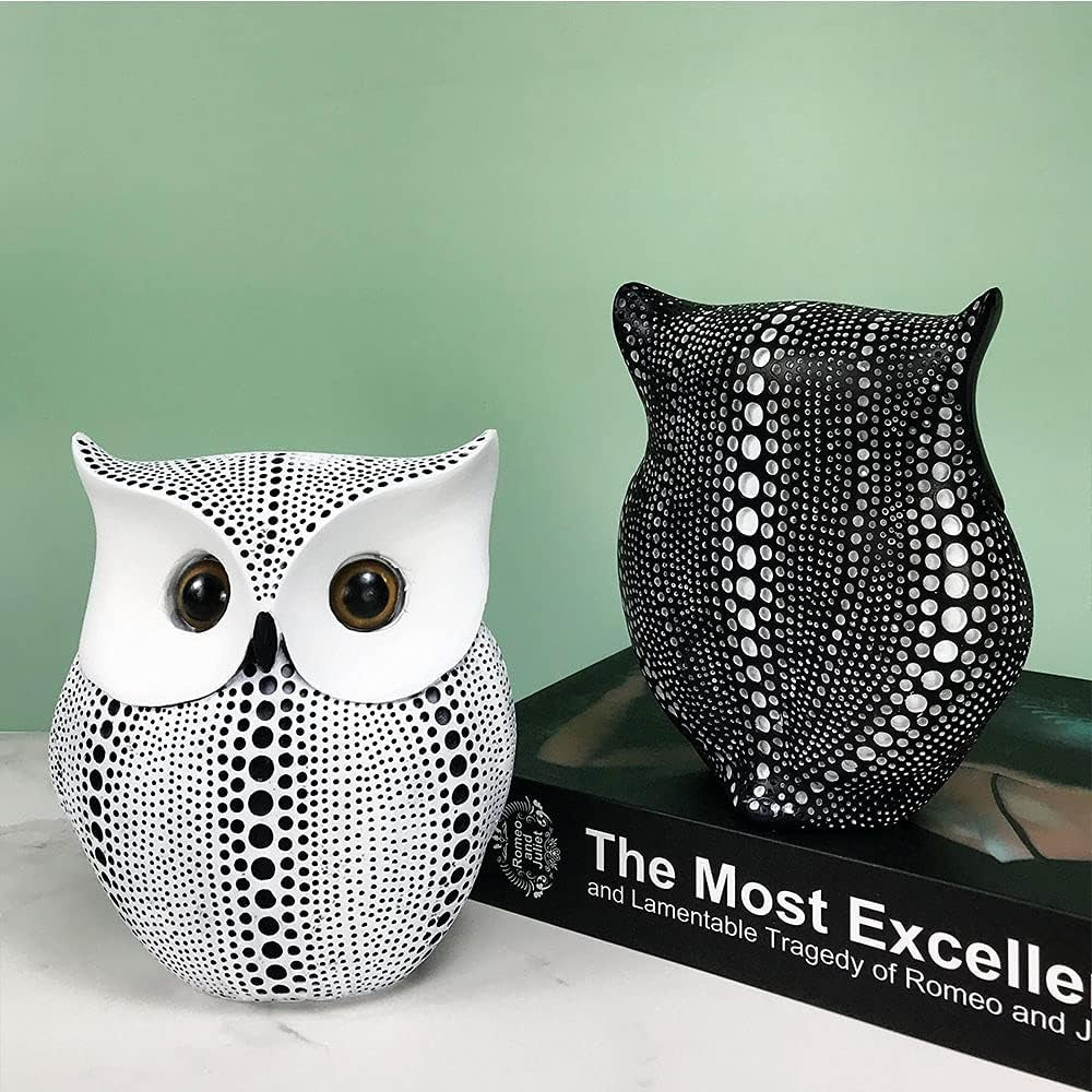 Owl Statue Decor Small Crafted Figurines for Home Decor Accents, Living Room Bedroom Office Decoration, Book Shelf TV Stand Decor - Animal Sculptures Collection (White)