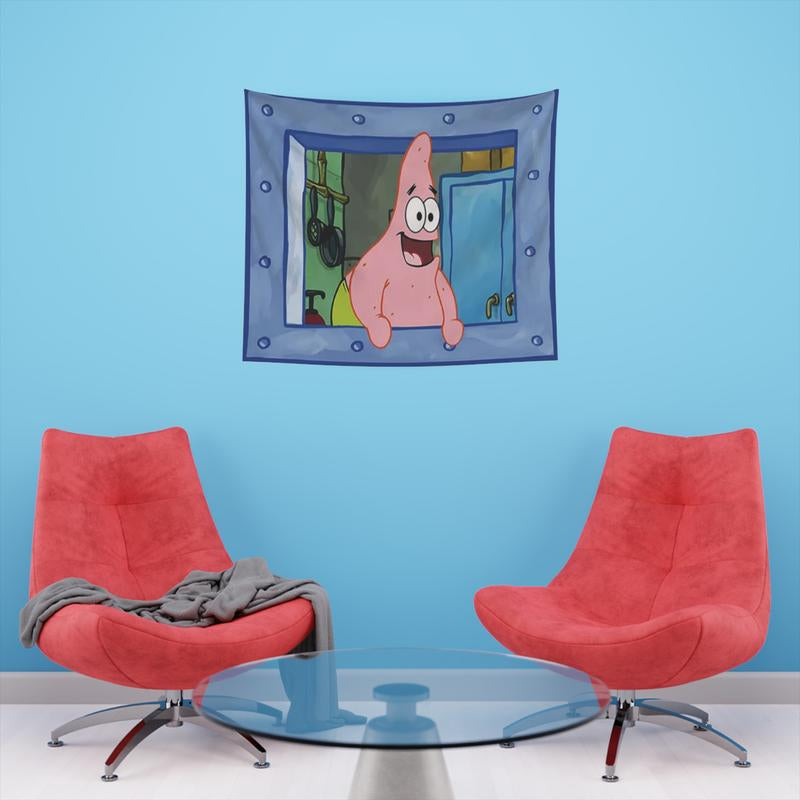 Funny Octopus and Sponge Meme Tapestry Cute Cartoon & Anime Tapestry