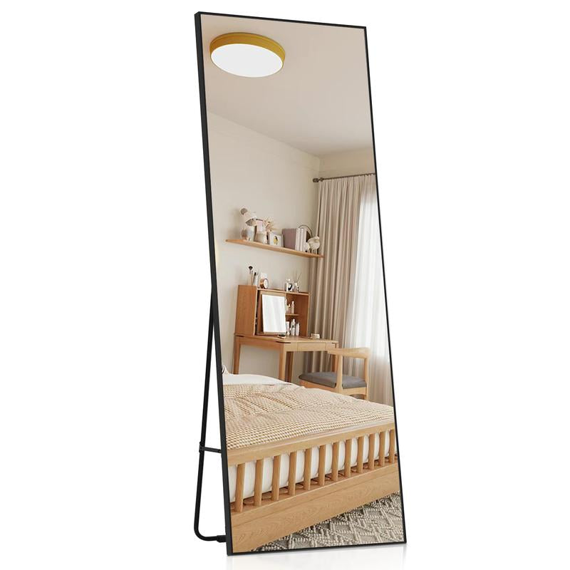 Jocoevol Elegant Full-Length Mirror “16“X”59" for Bedroom, Full Body Mirror with Stand, Hanging or Leaning for Wall, Aluminum Alloy Thin Frame Floor Standing for Living Room, Tall, Black