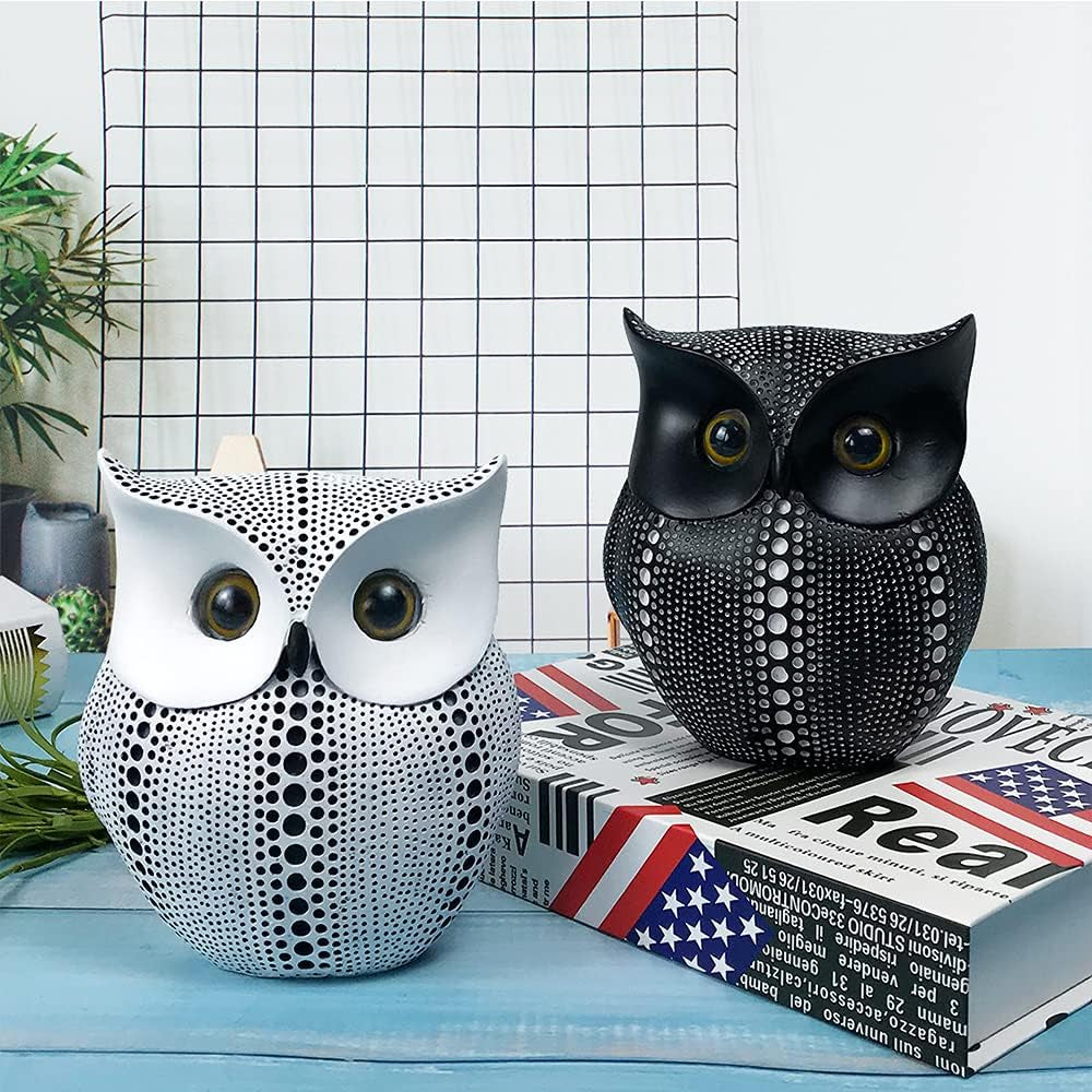 Owl Statue Decor Small Crafted Figurines for Home Decor Accents, Living Room Bedroom Office Decoration, Book Shelf TV Stand Decor - Animal Sculptures Collection (White)