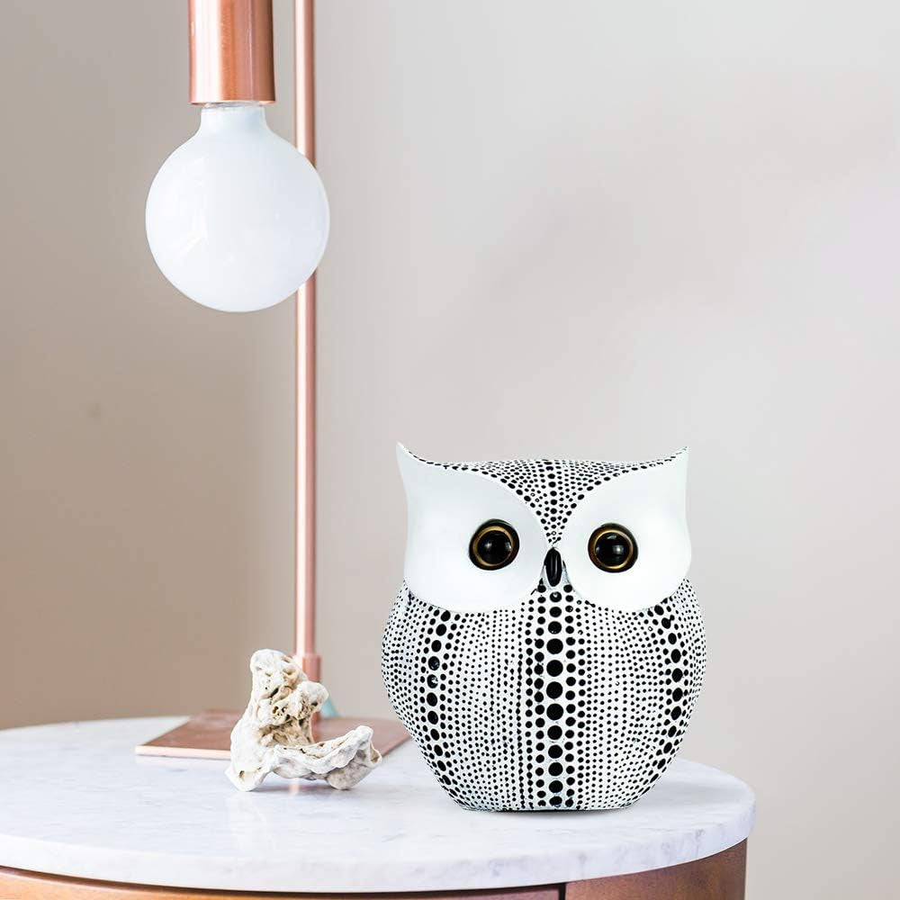 Owl Statue Decor Small Crafted Figurines for Home Decor Accents, Living Room Bedroom Office Decoration, Book Shelf TV Stand Decor - Animal Sculptures Collection (White)