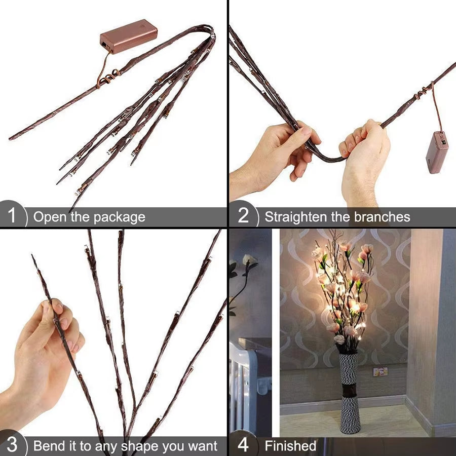 73Cm 20 Bulbs LED Willow Branch Lamp Artificial Branch Willow Twig Vase Lights Battery Powered for Wedding Party Fairy DIY Decor