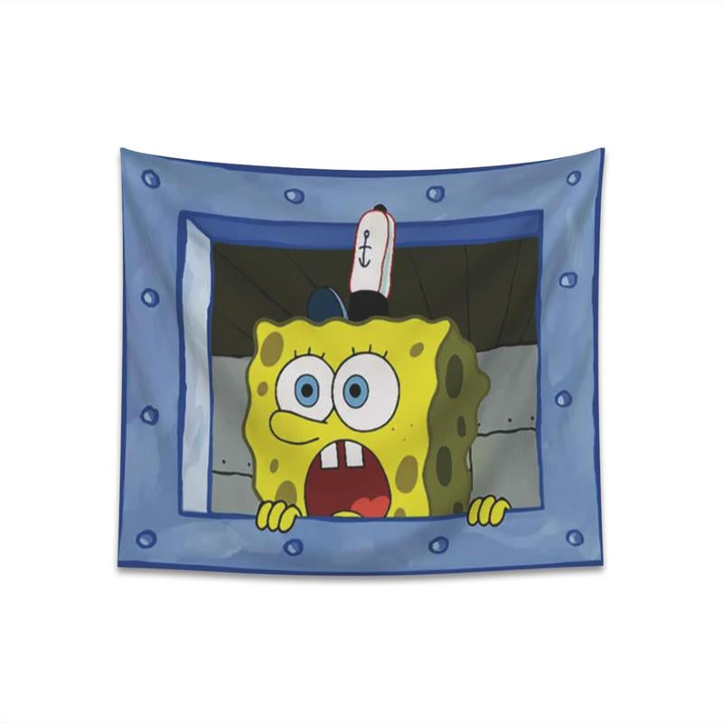 Funny Octopus and Sponge Meme Tapestry Cute Cartoon & Anime Tapestry