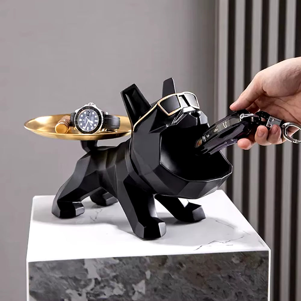 Resin Cool Bulldog Crafts Dog Butler with Tray for Keys Holder Storage Jewelries Animal Room Home Decor Statue Dog Sculpture