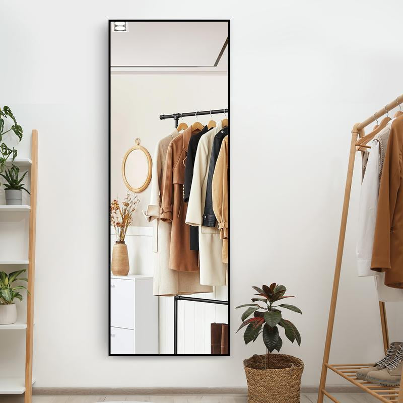 Jocoevol Elegant Full-Length Mirror “16“X”59" for Bedroom, Full Body Mirror with Stand, Hanging or Leaning for Wall, Aluminum Alloy Thin Frame Floor Standing for Living Room, Tall, Black