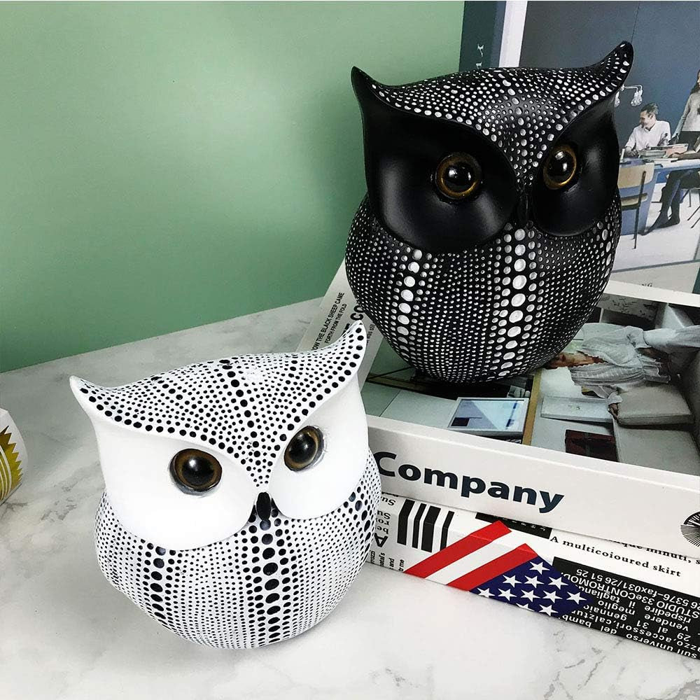 Owl Statue Decor Small Crafted Figurines for Home Decor Accents, Living Room Bedroom Office Decoration, Book Shelf TV Stand Decor - Animal Sculptures Collection (White)