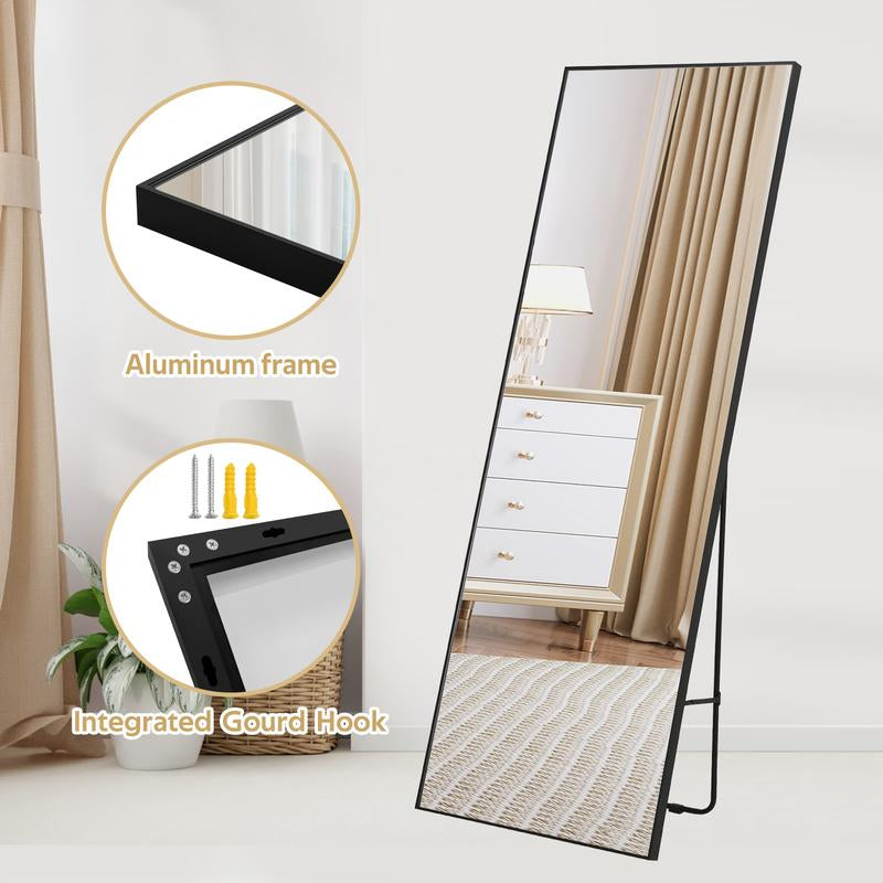 Jocoevol Elegant Full-Length Mirror “16“X”59" for Bedroom, Full Body Mirror with Stand, Hanging or Leaning for Wall, Aluminum Alloy Thin Frame Floor Standing for Living Room, Tall, Black