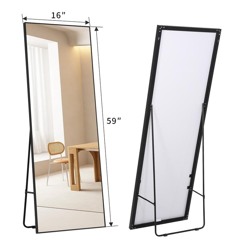 Jocoevol Elegant Full-Length Mirror “16“X”59" for Bedroom, Full Body Mirror with Stand, Hanging or Leaning for Wall, Aluminum Alloy Thin Frame Floor Standing for Living Room, Tall, Black