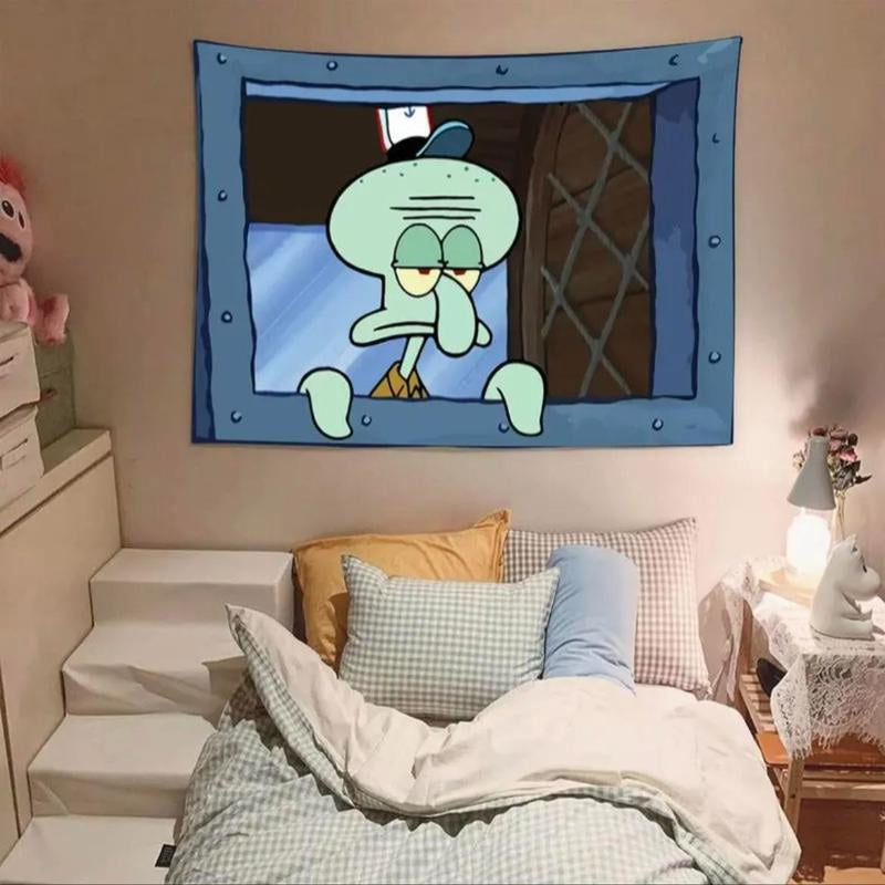 Funny Octopus and Sponge Meme Tapestry Cute Cartoon & Anime Tapestry