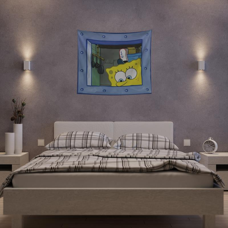 Funny Octopus and Sponge Meme Tapestry Cute Cartoon & Anime Tapestry