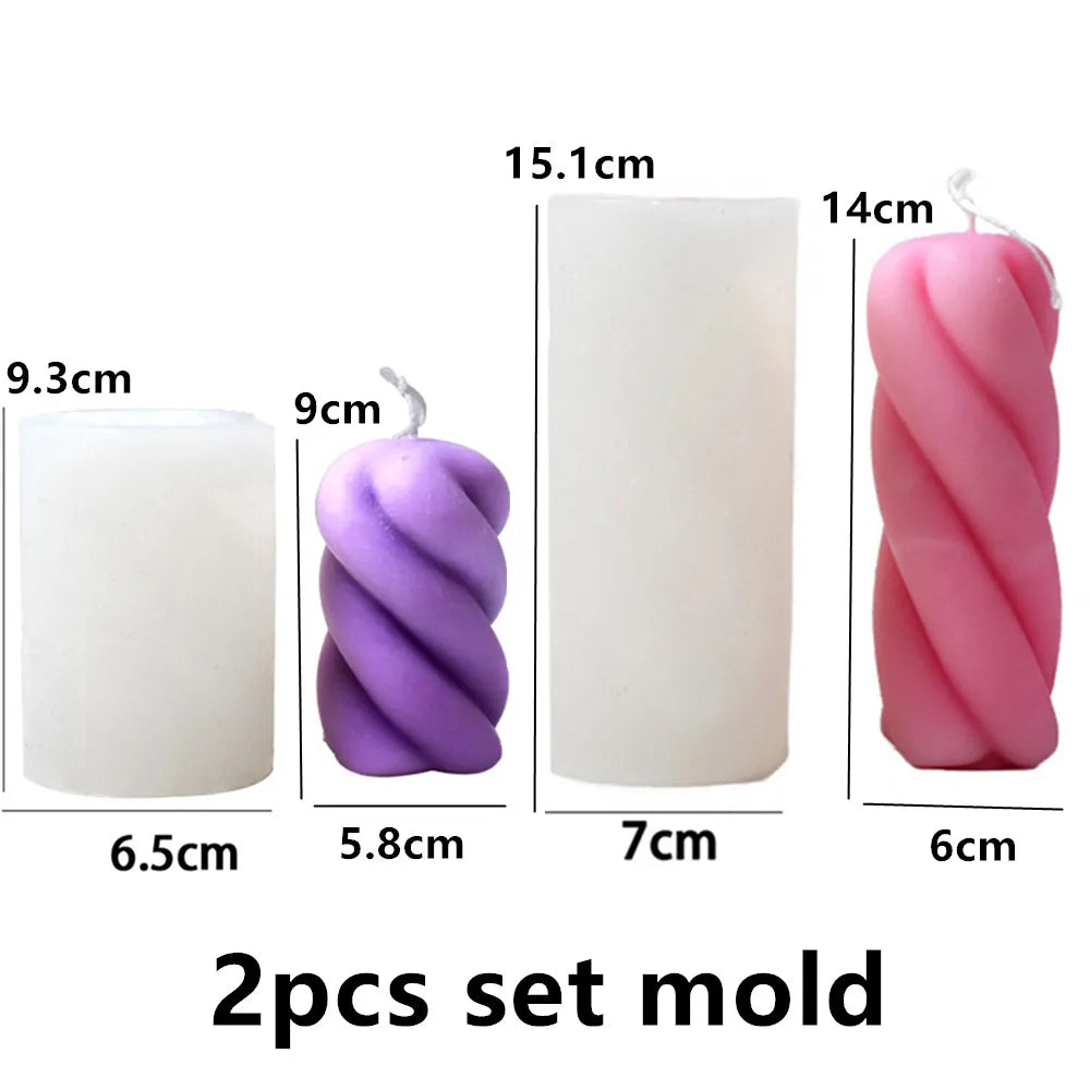 Cylindrical Tall Pillar Candle Molds Ribbed Aesthetic Twist Silicone Mould Geometric Abstract Decora Mold Gifts Craft Home Decor