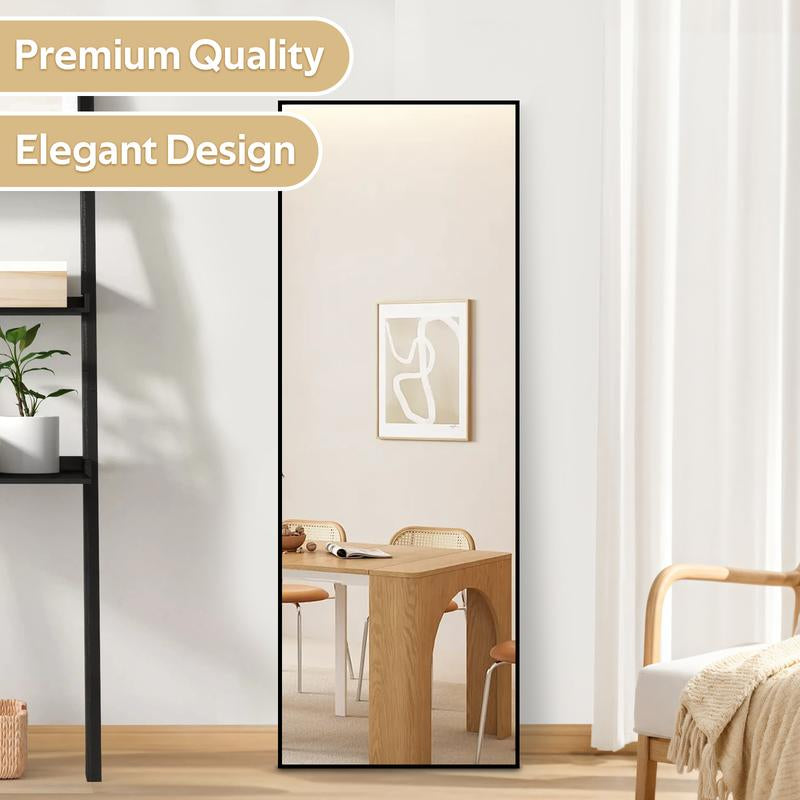 Jocoevol Elegant Full-Length Mirror “16“X”59" for Bedroom, Full Body Mirror with Stand, Hanging or Leaning for Wall, Aluminum Alloy Thin Frame Floor Standing for Living Room, Tall, Black